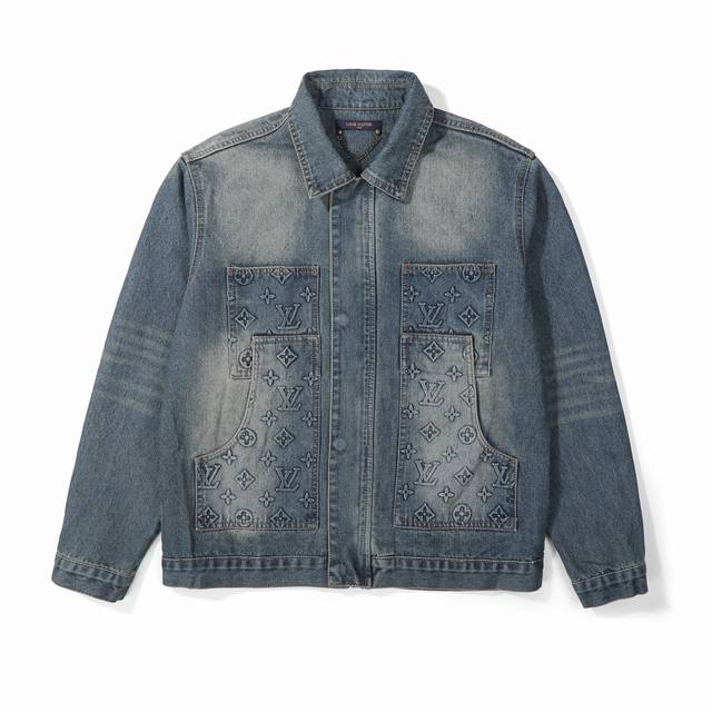 Top-of-the-line Louis Vuitton 24Ss new embossed denim jacket, a 1:1, top-of-the-