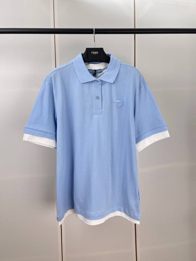 Prada fake two-piece contrast color Polo shirt SML Xl