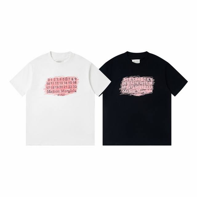 2045 High-end Maison Margiela 25Ss pink graffiti digital calendar short-sleeved