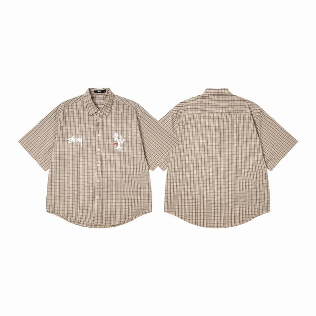 5095 Stussy X Patta co-branded printed lapel plaid loose short-sleeved shirt 25