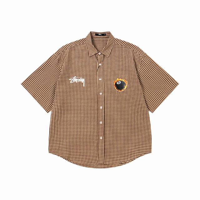 5093 Stussy classic flame black eight print lapel short-sleeved shirt 25 summer