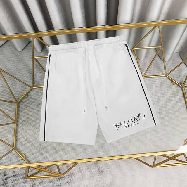 Balmain printed cotton shorts. 1:1 matching fabric, 380g high-weight terry. 100%