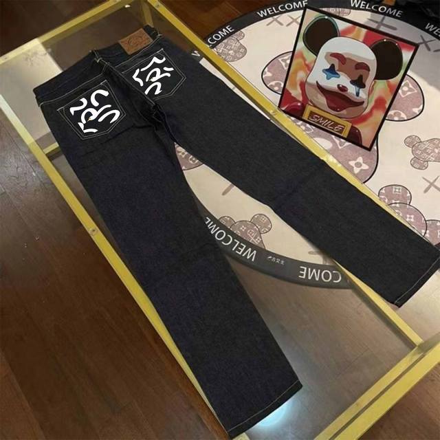 Evisu Fushen jeans new style small seagull multi-element printed straight-leg ve