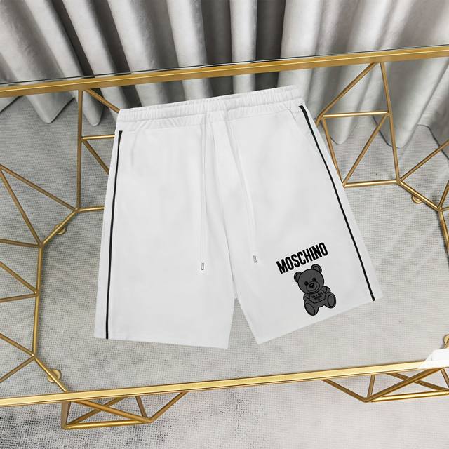 Moschino printed cotton sweatpants shorts. 1:1 matching fabric, 380g high-weight