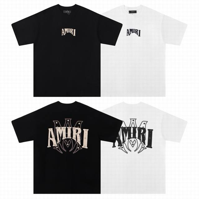 6080 Fabric: 260g double yarn Amiri 2025 spring and summer new logo round neck T