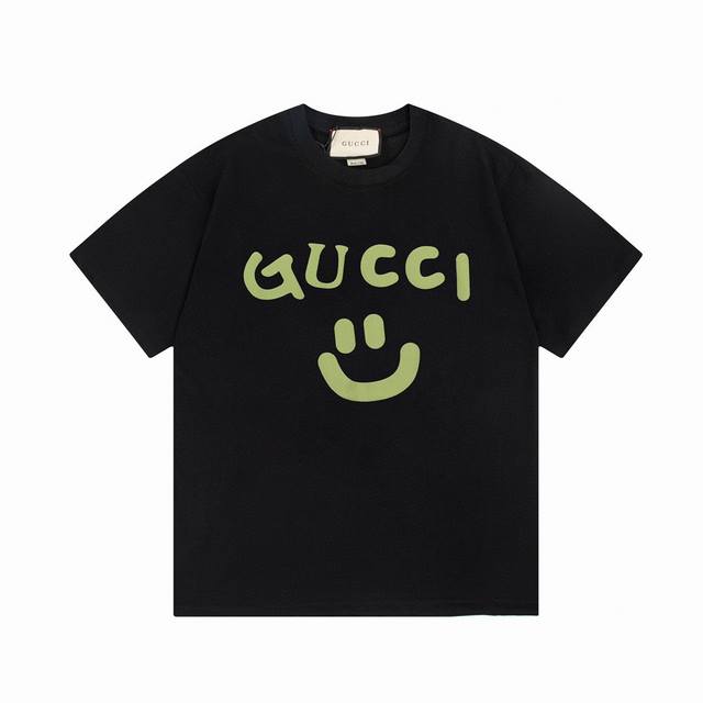 Gucci Double G smiley face Logo printed round neck short-sleeved T-shirt Fabric: