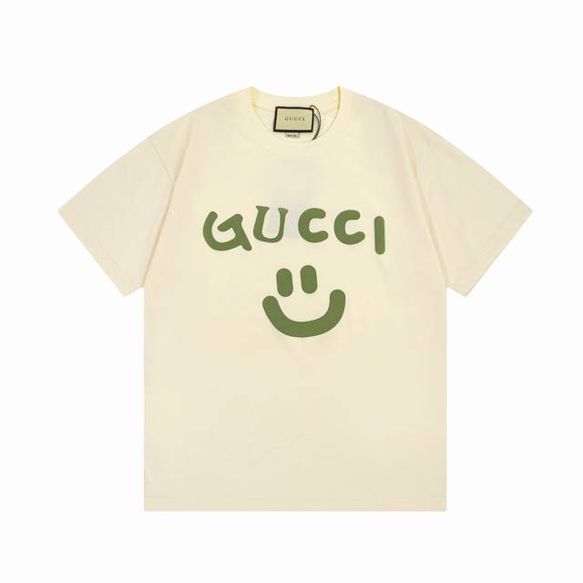 Gucci Double G smiley face Logo printed round neck short-sleeved T-shirt Fabric: