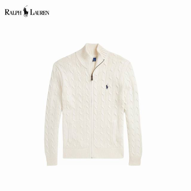 Raph Lauren 25Ss classic cable knit full zip sweater, unisex style, high-density