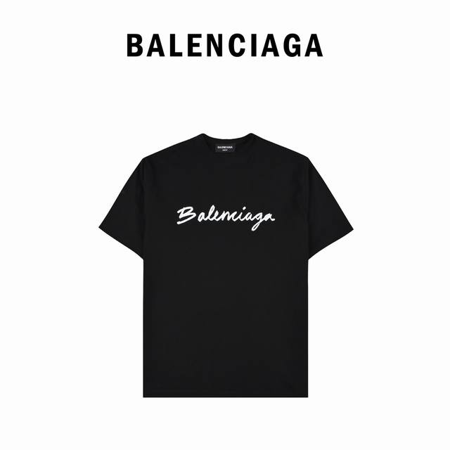Balenciaga 22Fw signature cursive short-sleeves are made of 230Q fine cotton pla