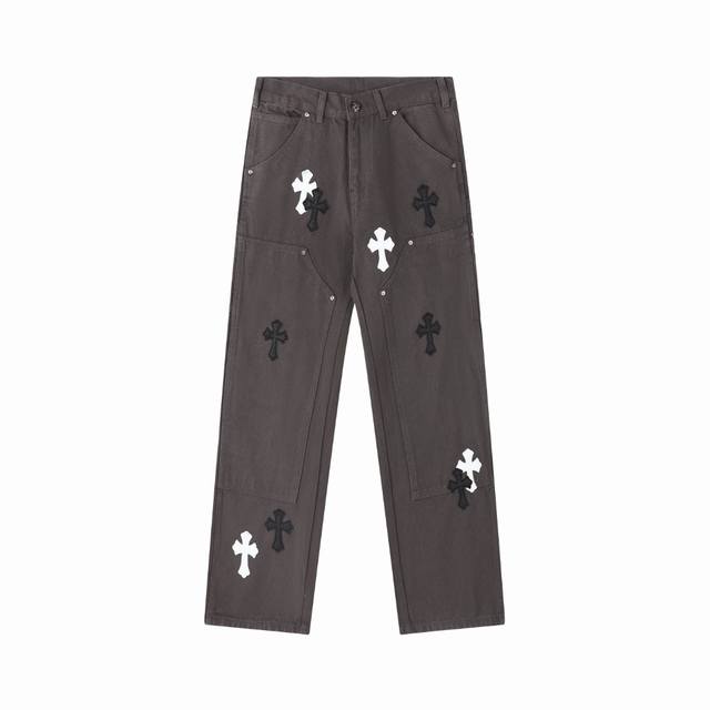 High-Release Chrome Hearts Leather Logo Cross-Lawn Pant Jeans, Unisex. Authentic