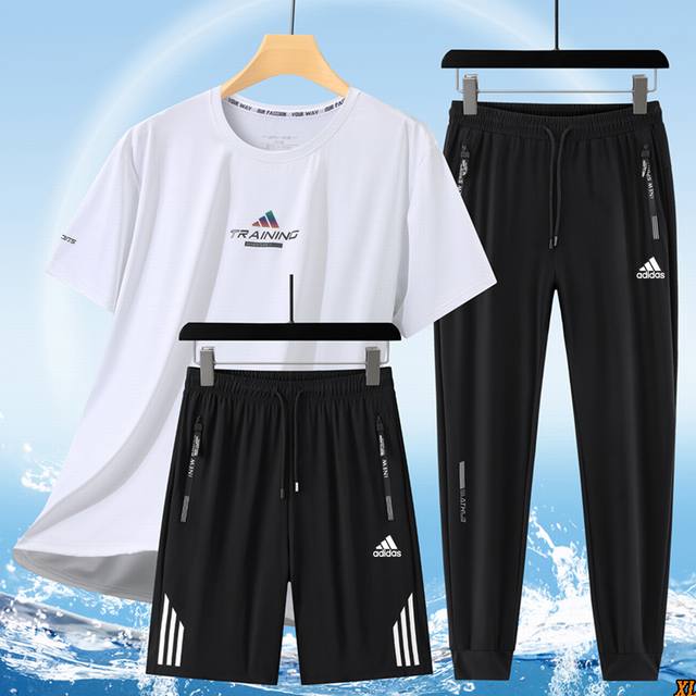 Adidas exclusive real shot of the new large size ice silk suit summer high quali