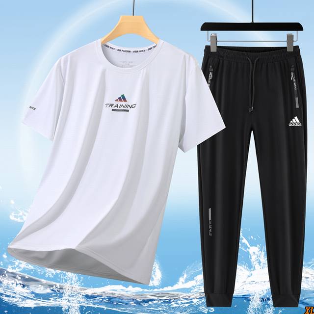 Adidas exclusive real shot of the new large size ice silk suit summer high quali