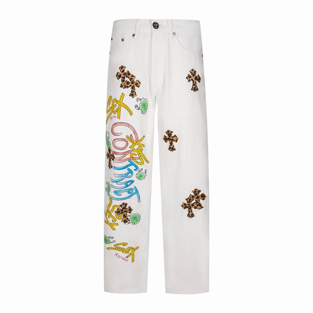 High-Release Chrome Hearts Mattyboy Graffiti-Painted Leopard Cross Jeans, Suitab