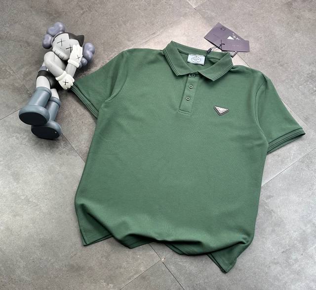 Trendy brand Prada triangle labeling process Polo shirt couple style short-sleev