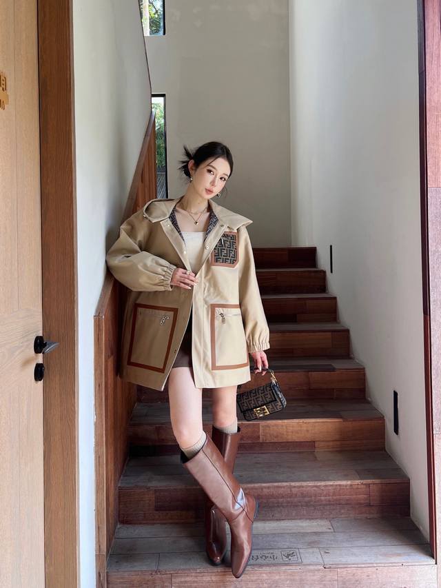 New Exclusive First Release Fd latest Fendi monogram pocket khaki trench coat. I
