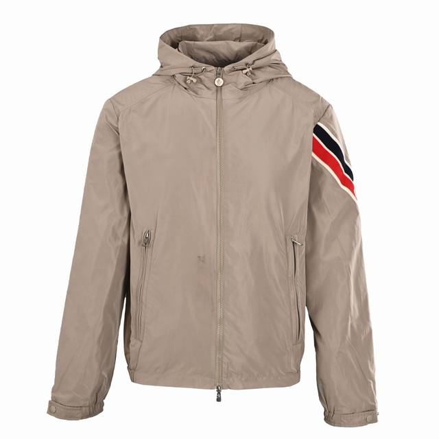 Moncler Mc Tricolor Trimmed Sleeve Striped Hooded Jacket The fabric used in the