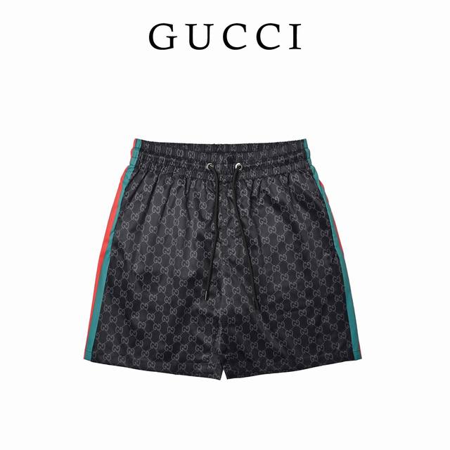 Gucci side webbing jacquard beach shorts, made of high-density silk jacquard, ar