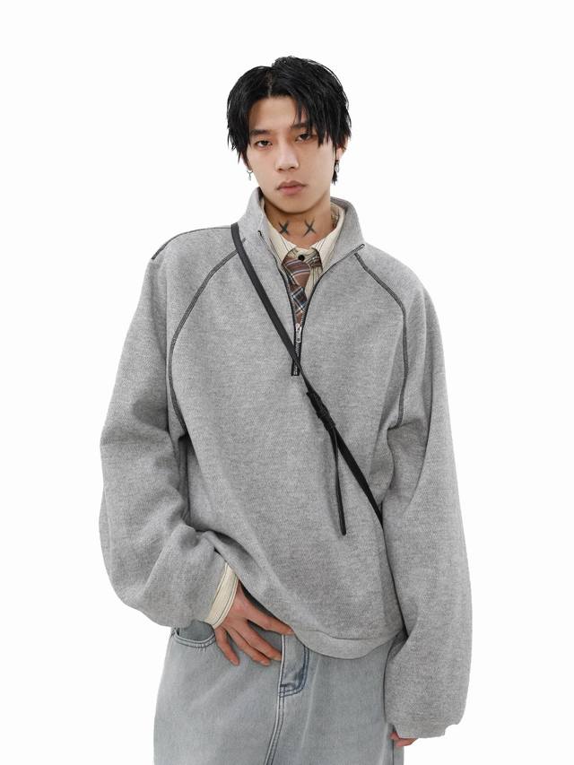 Style No. 867 Half-zipper reverse bone design pullover stand collar sweatshirt i