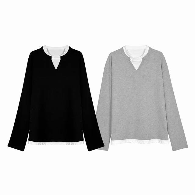 Style No.-831 Vintage waffle fake two-piece V-neck sweatshirt men's autumn new A