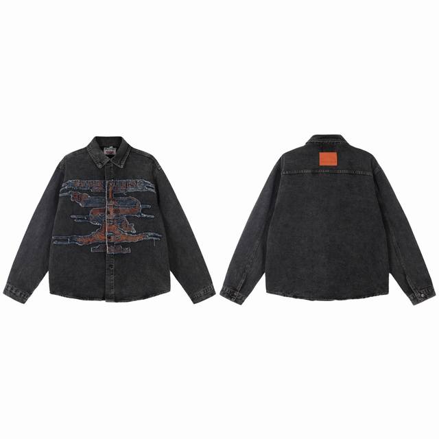 Style No. - Y Project Distressed Washed Patch Embroidered Denim Jacket Stand Col