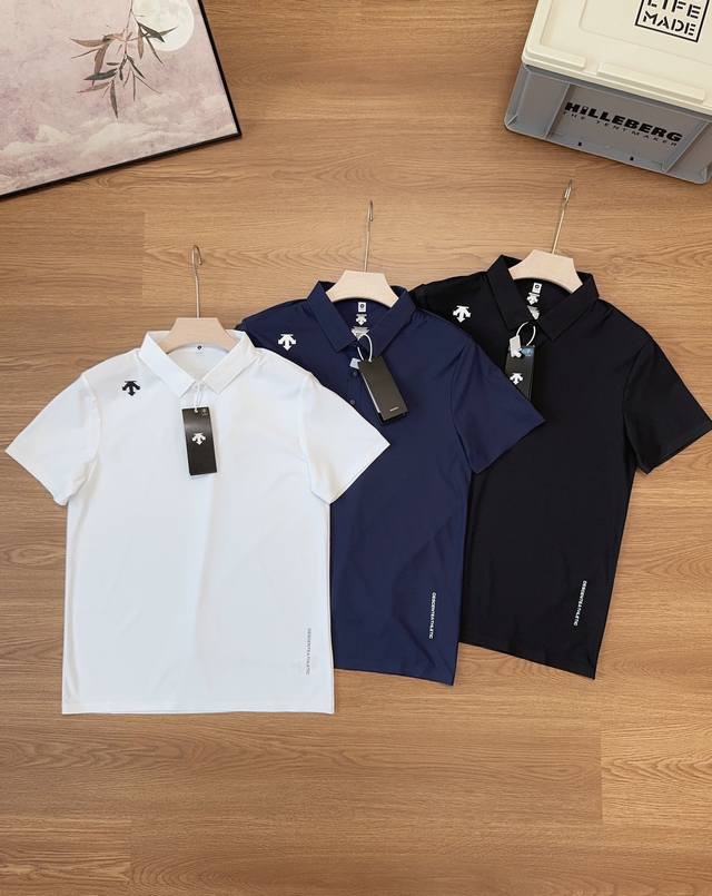 Descente classic basic lapel chest label small logo short-sleeved T-shirt, three