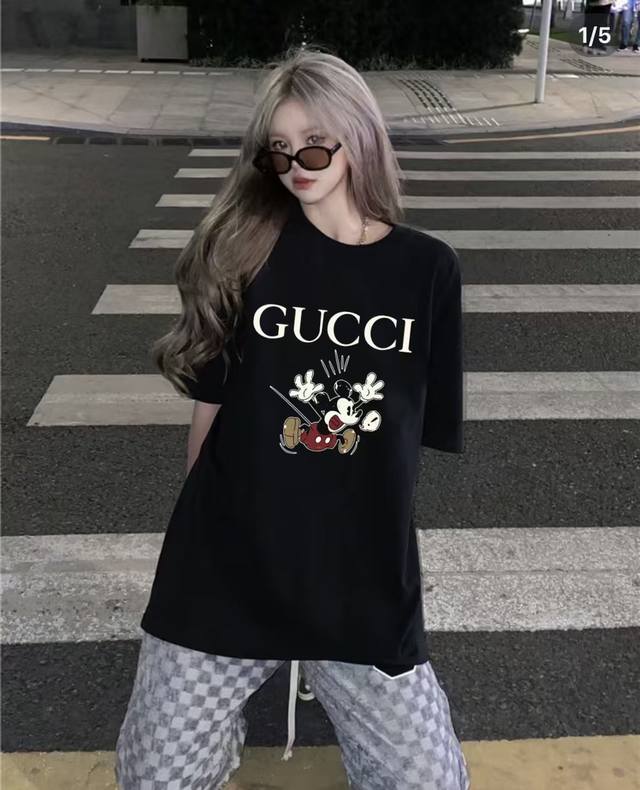 Gucci Mickey Mouse series counter retro couple print short-sleeved T-shirt with