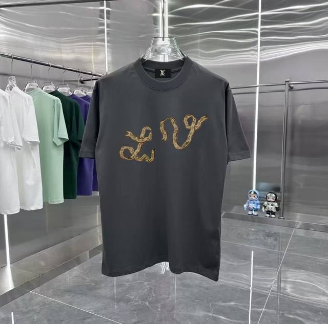 Lv Ribbon Series Counter Retro Couple Print Short Sleeve T-shirt with Drop Shoul