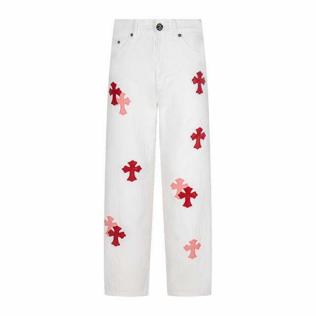High version Chrome Hearts Miami limited edition pink leather label cross jeans,