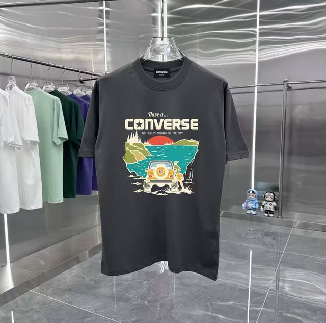 Converse series counter retro couple print short-sleeved T-shirt with dropped sh