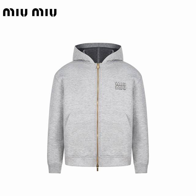 Miu Miu 25Ss logo patchwork hooded jacket with space cotton. Made from custom-wo