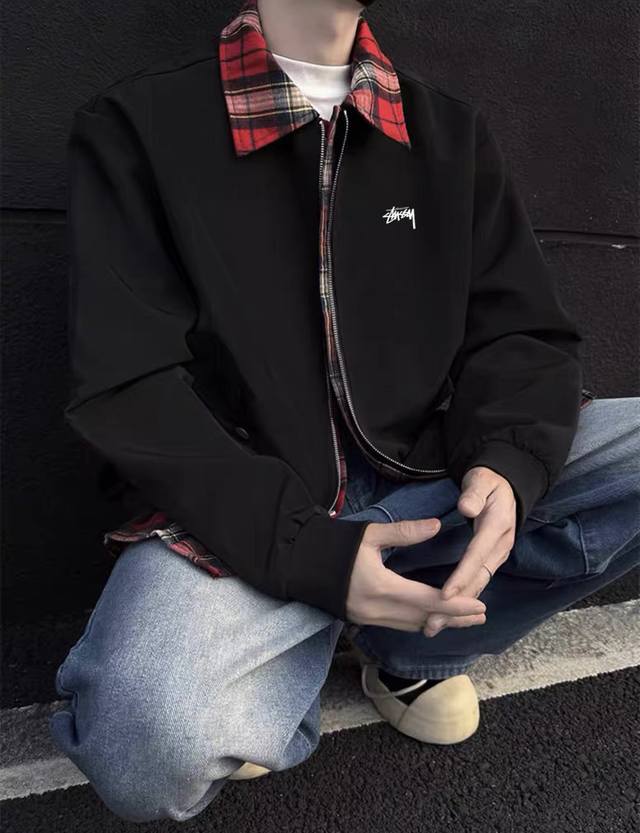 Style number: Wk084 Model picture Stussy fake two-piece flannel shirt Ma lapel j