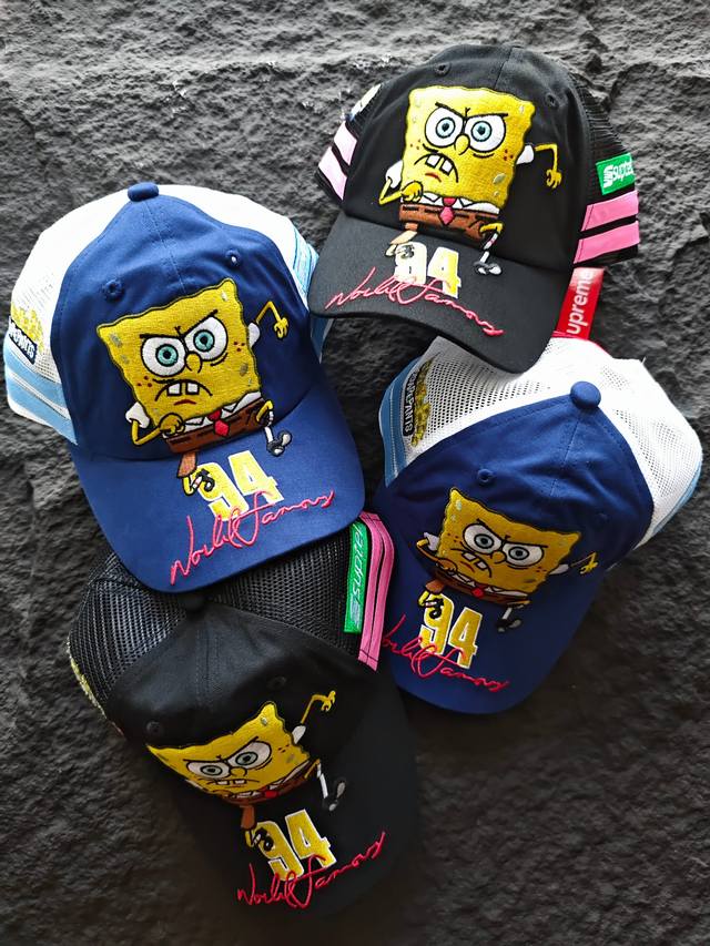 Supreme x Spongebob Squarepants collaboration, a cartoon hip-hop baseball cap fo