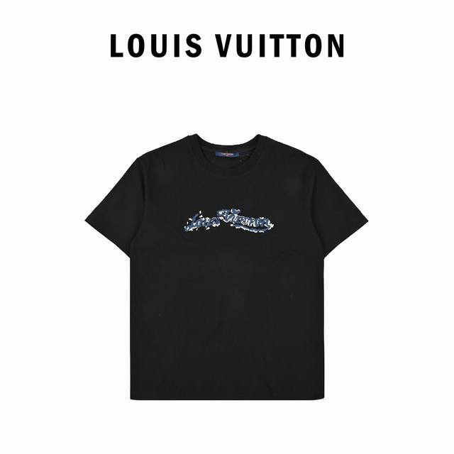 Louis Vuitton simple embroidered crewneck short-sleeved top. Fabric: Made of sol