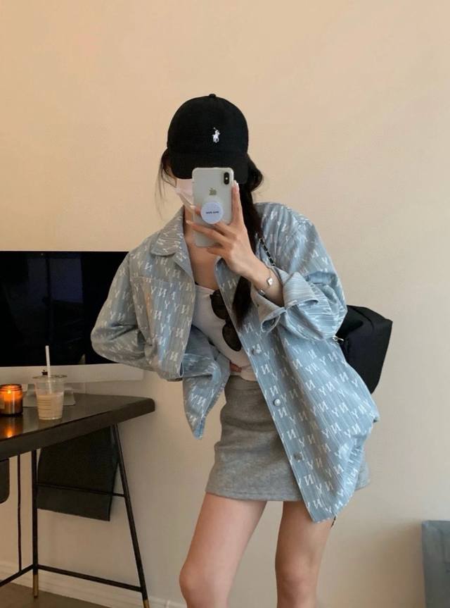New Model No.: G306Mlb New Embroidered Ny Full Print Logo Washed Denim Jacket Co