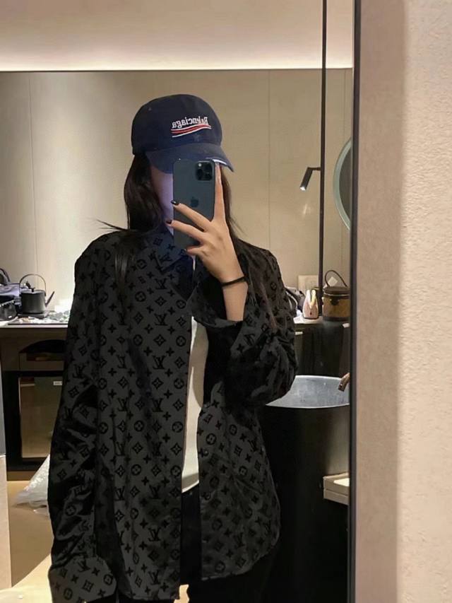New Model: G207Louisvuitton LV jacquard all-over flocked casual long-sleeved shi