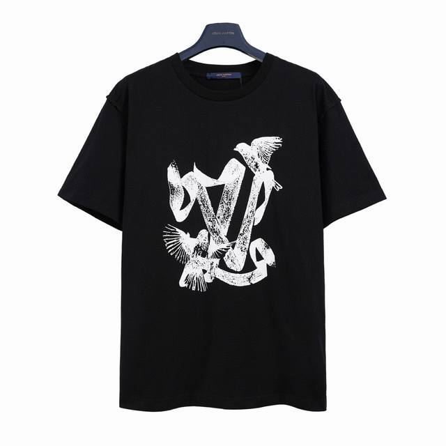 Louis Vuitton*Louis Vuitton Lv flying bird and peace dove sketch print short-sle