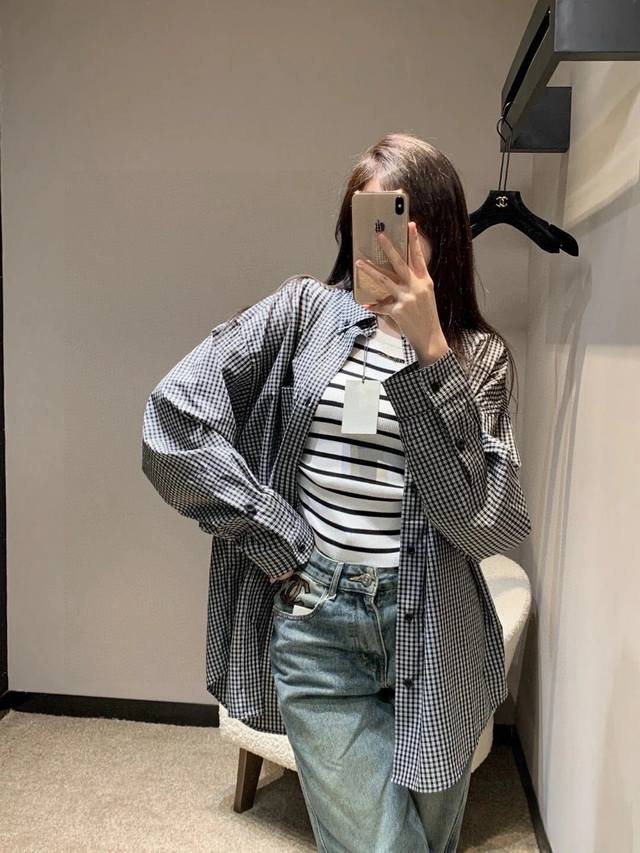 New Model: G203 Balenciaga Classic Back Logo Letter Yarn-dyed Plaid Shirt Top 1.