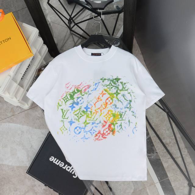 Lv 23Ss Louis Vuitton watercolor crayon graffiti short-sleeved T-shirt Fabric: 2