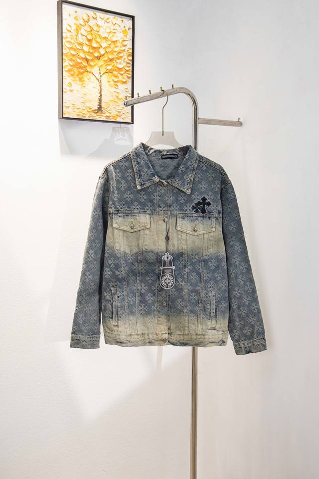 Style: Y194 Chromehearts Classic Denim Jacket with Heavy Stamping, Sanskrit, Ful