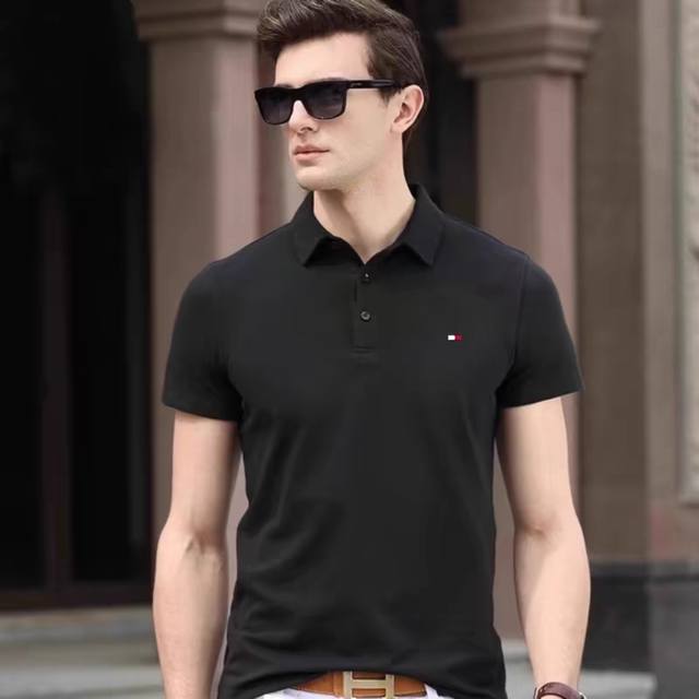 Tommy's high-quality imported 100% cotton solid color short-sleeved T-shirt. Pol