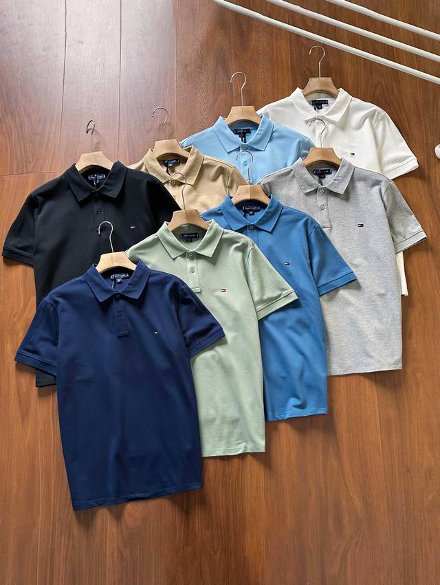 High-quality Tommy men's pure cotton business casual solid color short-sleeved T