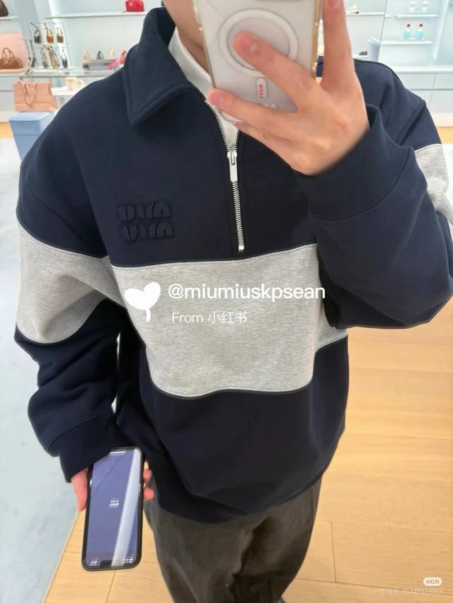 Information Miumiu patch embroidery patchwork half-zip sweatshirt jacket unisex