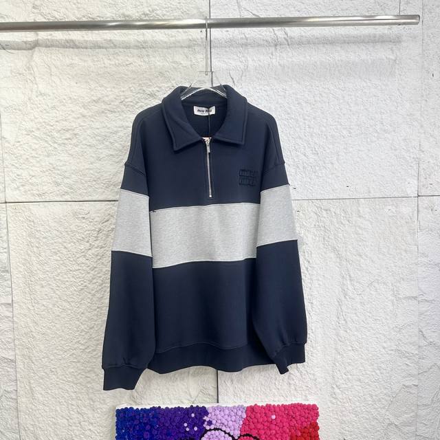 Code 0254725Miumiu patch embroidery splicing half zipper sweatshirt jacket, unis