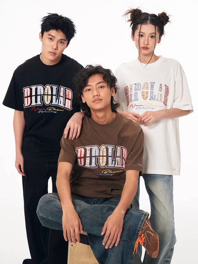 Bl09 Bipolar Rainbow Tassel Patch T-shirt Dopamine Street Loose Slim Short Sleev