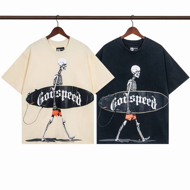Style G37 Washed Black Apricot Godspeed 25Ss Retro Distressed Short Sleeve T-shi