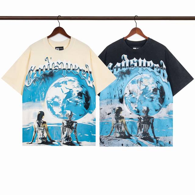 Style G36 Washed Black Apricot Godspeed 25Ss Retro Distressed Short Sleeve T-shi