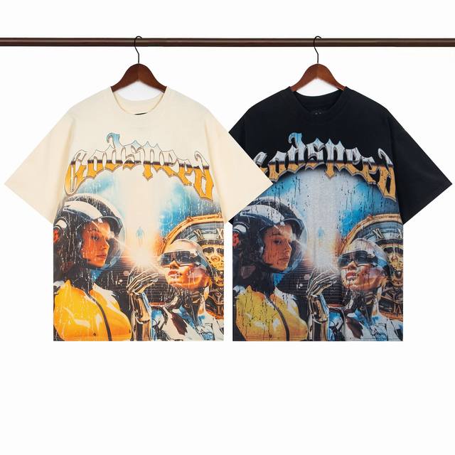 Style G35 Washed Black Apricot Godspeed 25Ss Retro Distressed Short Sleeve T-shi