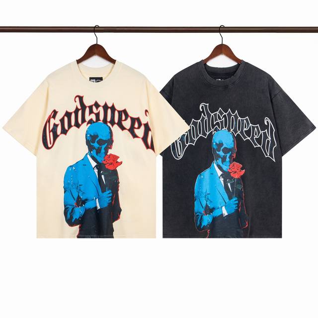 Style G32 Washed Black Apricot Godspeed 25Ss Retro Distressed Short Sleeve T-shi