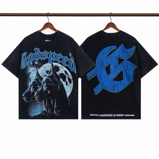 Model No. G29 Washed Black Godspeed 25Ss Retro Distressed Short Sleeve T-shirt L