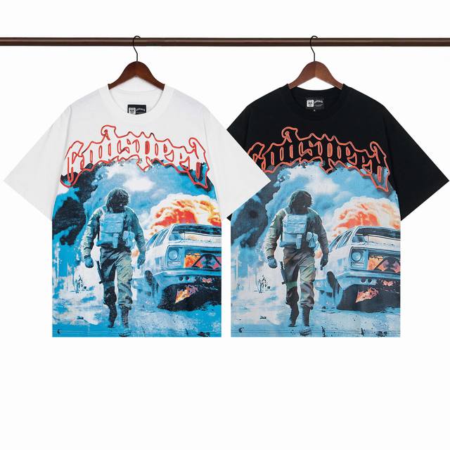 Style G10 Washed Black and White Godspeed 25Ss Retro Washed Distressed Short Sle